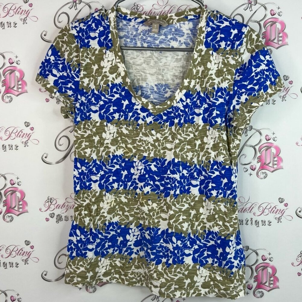 Banana Republic tshirt tee striped floral Blue Green Patterned Short Sleeve Top
